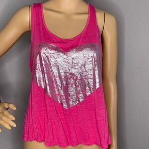 Reckless Hearts Sleeveless Top Pink With Metallic Silver Crackled Heart Medium